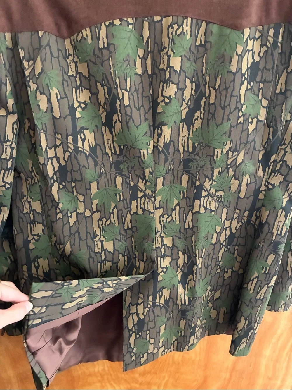 Men's Vintage Silverado Trebark Camouflage Blazer with Brown Suede Yoke